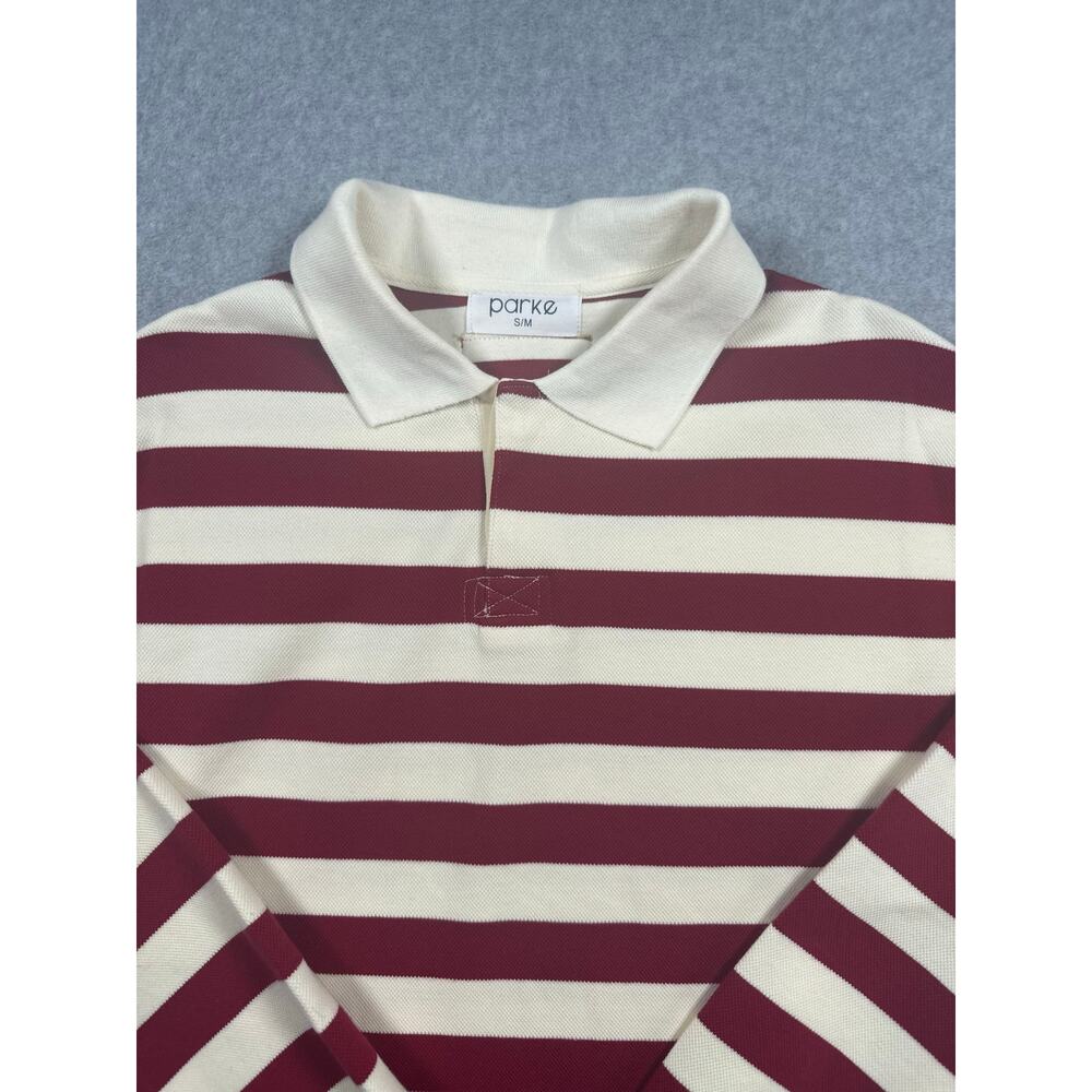 Parke Long Sleeved Rugby Shirt Women Size S/M Red White Striped Button Casual - Picture 4 of 5